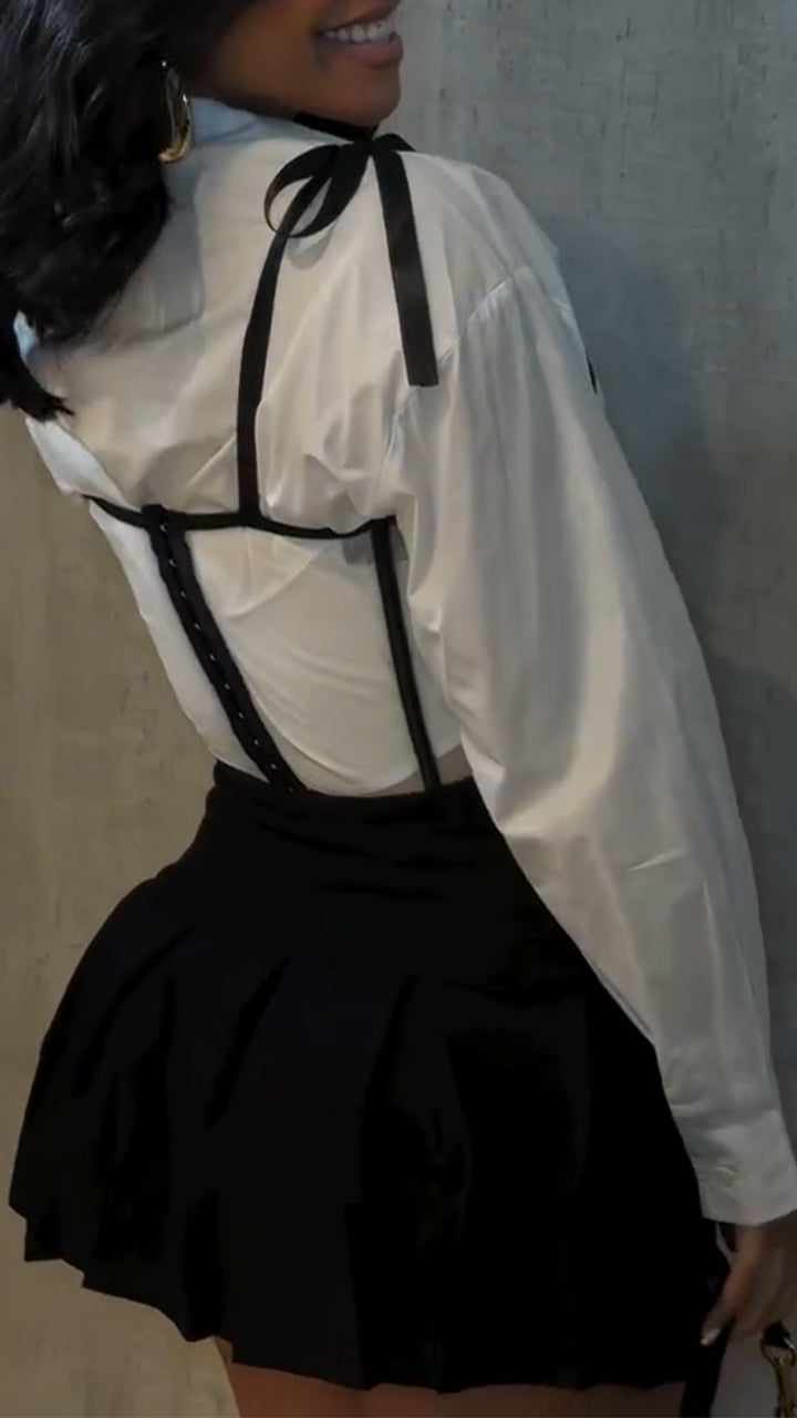 Ladies Collar Shirt+ Suspender Skirt with A Casual Temperament Suit
