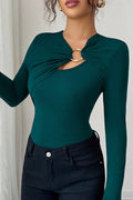Lady's Asymmetric Hollow-Out Metal Decoration Top