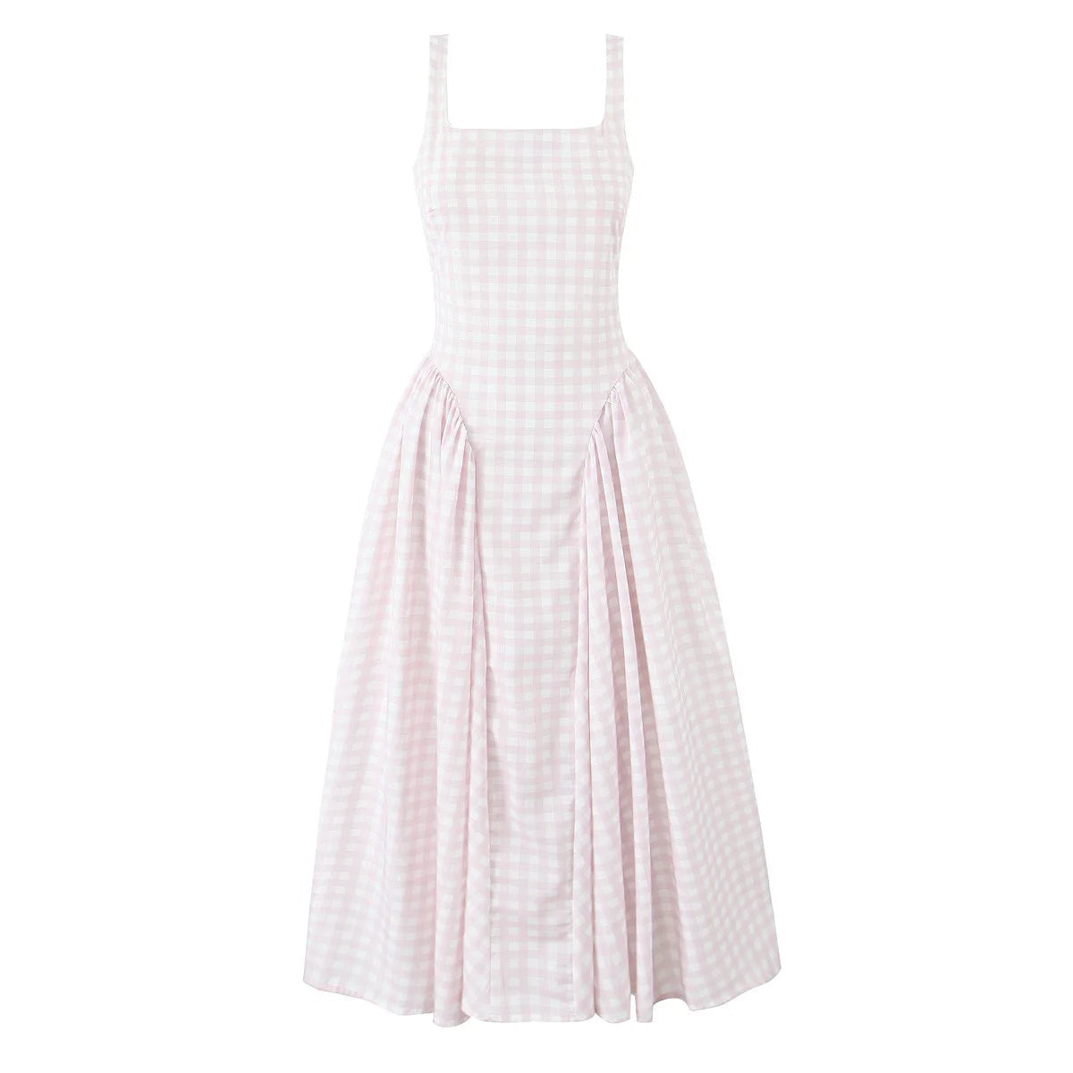 Soleina Pink or Yellow Gingham Midi Dress – Pretty Summer Day Dress with Fitted Bodice and Full Skirt
