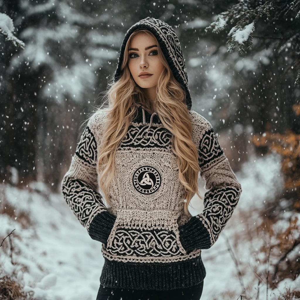 Women's Viking Totem Celtic Knot Vintage Pocket Hooded Sweater