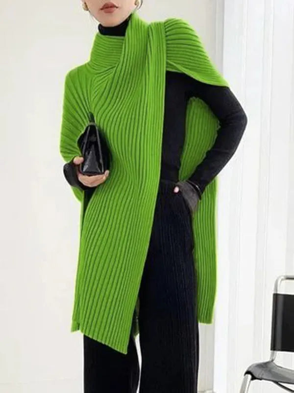 Loose Asymmetric Solid Color Split-Joint High Neck Sweater Tops