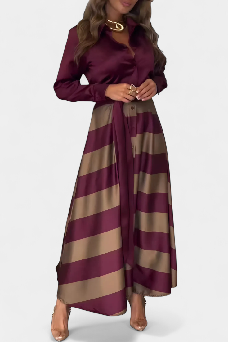 Nessia Long Striped Shirt Dress with Belt