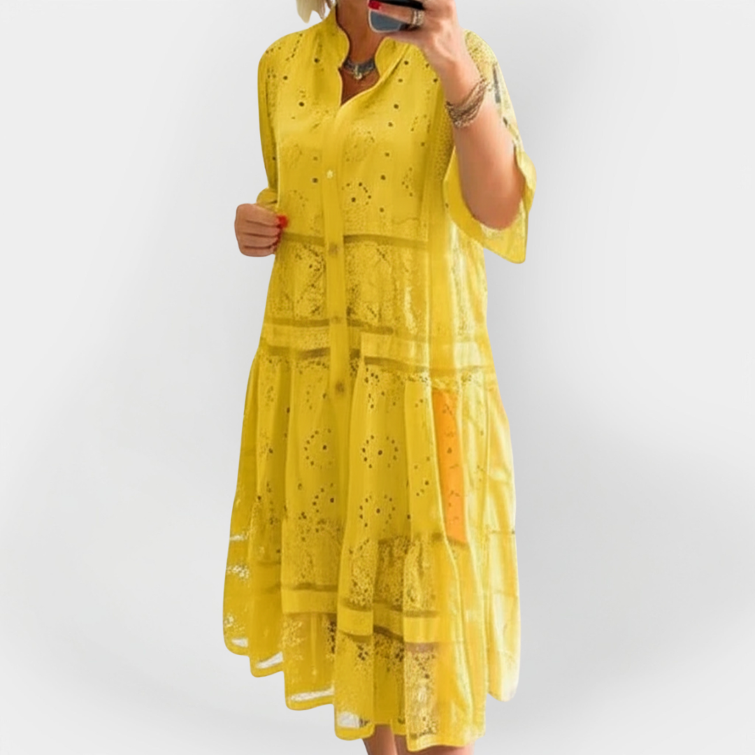 Lace Dress with Sleeves and Front Buttons