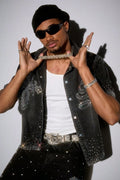Men's Rhinestone Pattern Cropped Denim Shirt