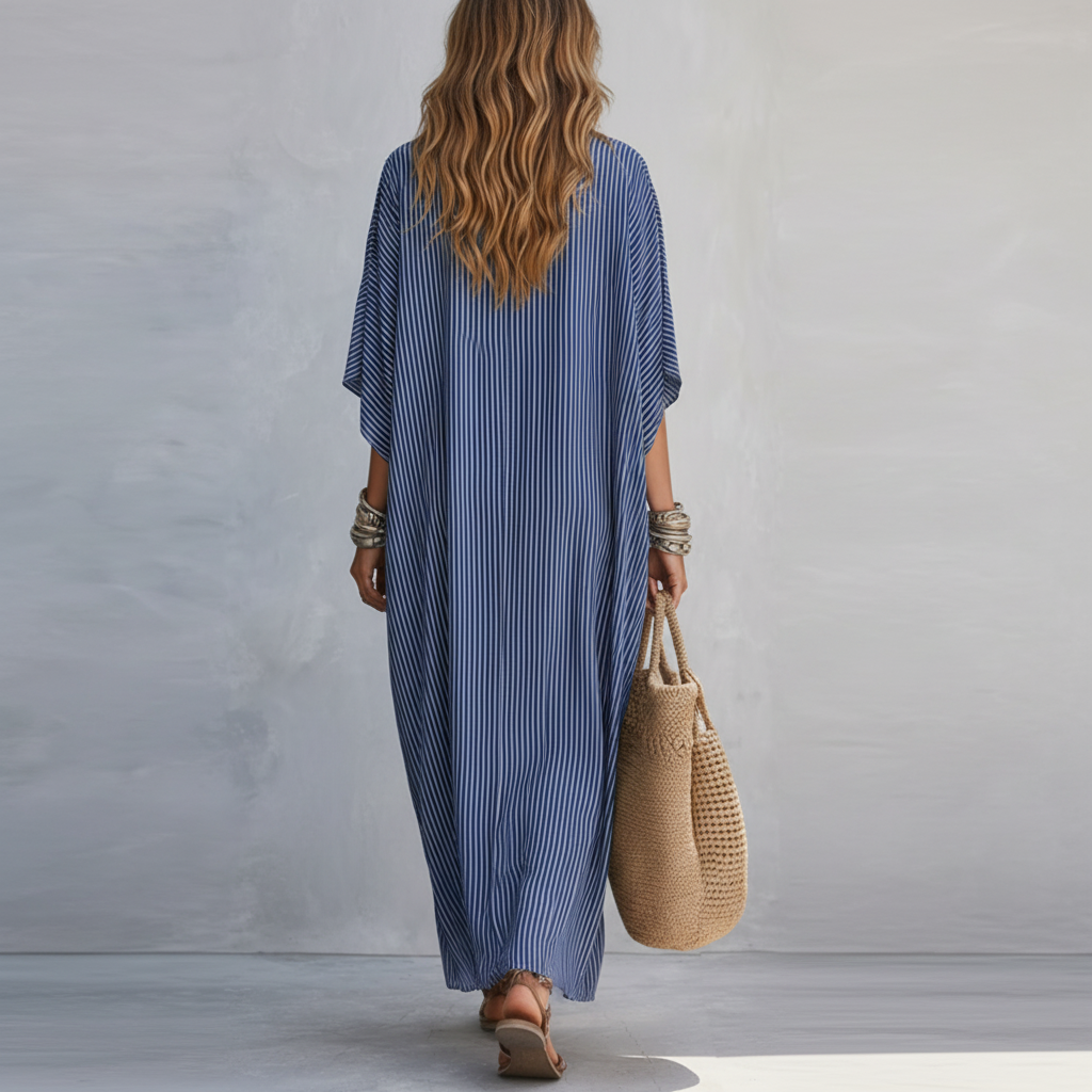 Blue Pinstripe Minimalist Long Dress
