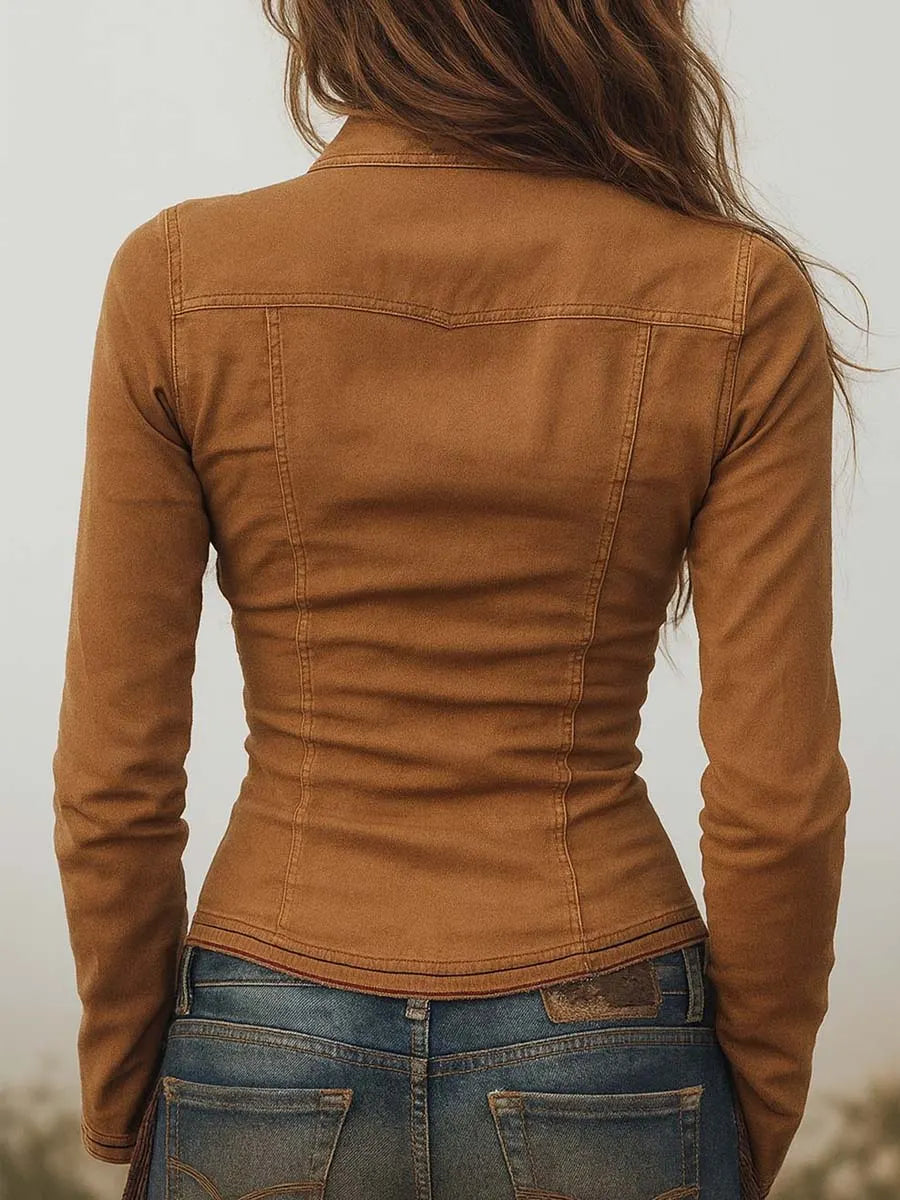 Vintage Washed Camel Shirt With Contrasting Trim