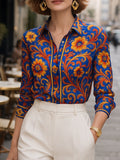Long Sleeves Buttoned Flower Print Lapel Blouses&Shirts Tops