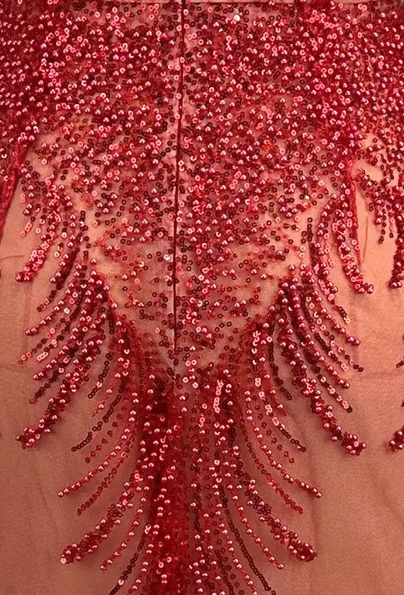 Strapless Draped Sequin Maxi Dress Red