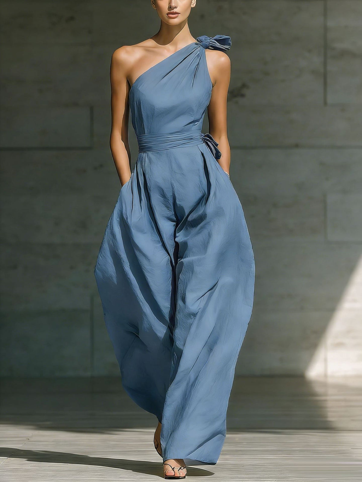 One-Shoulder High-Waisted Wide-Leg Jumpsuit with Bow Detail - Summer Chic 2026