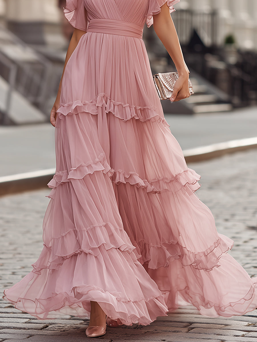 Ruffled V-Neck Tiered Maxi Dress