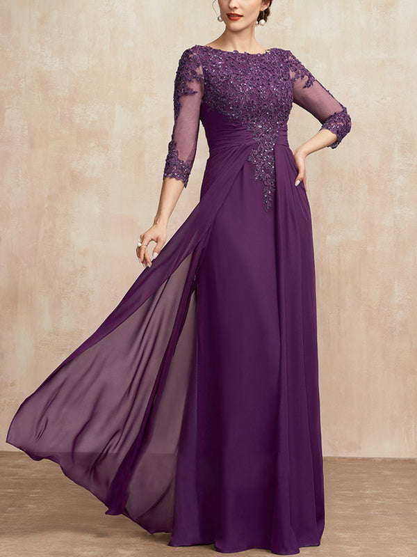 Round Neck Lace Sequins Solid Color Maxi Dress