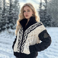 Women's Viking Tribal Jacquard Celtic Inspired Chunky Knit Zipper Cardigan