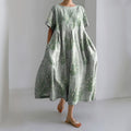 Women's Japanese Flower Art Short Sleeve Midi Dress
