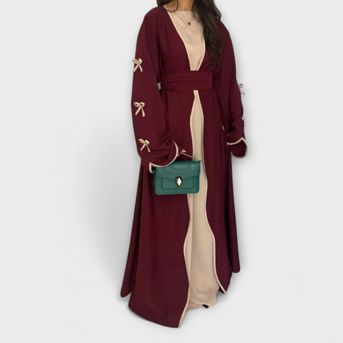 Stylish Cardigan and Dress Combination with Striped Decoration