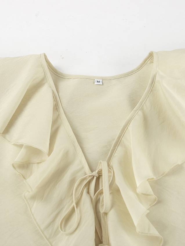 V-Neck Ruffle Shirt and Shorts Suit