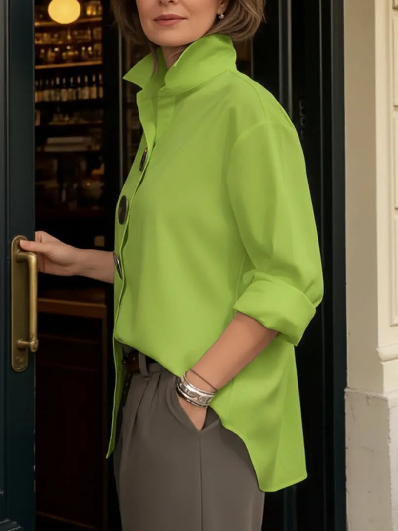 Elegant Stand-collar Metal Buttons Cotton Linen Blouse
