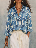 Women's Geometric Pattern Art Casual Stylish Long Sleeve Cotton Linen Shirt