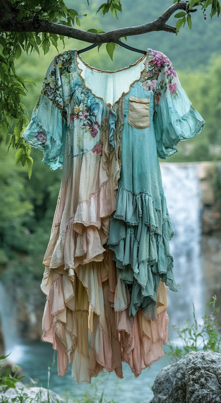 Summer colorful vacation patchwork ruffle dress 25d8