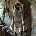Tribal Life Of Tree Lace Contrast Color Art Linen Tank Dress