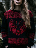 Viking Raven Inspired Jacquard Retro Crew Neck Cozy Sweater