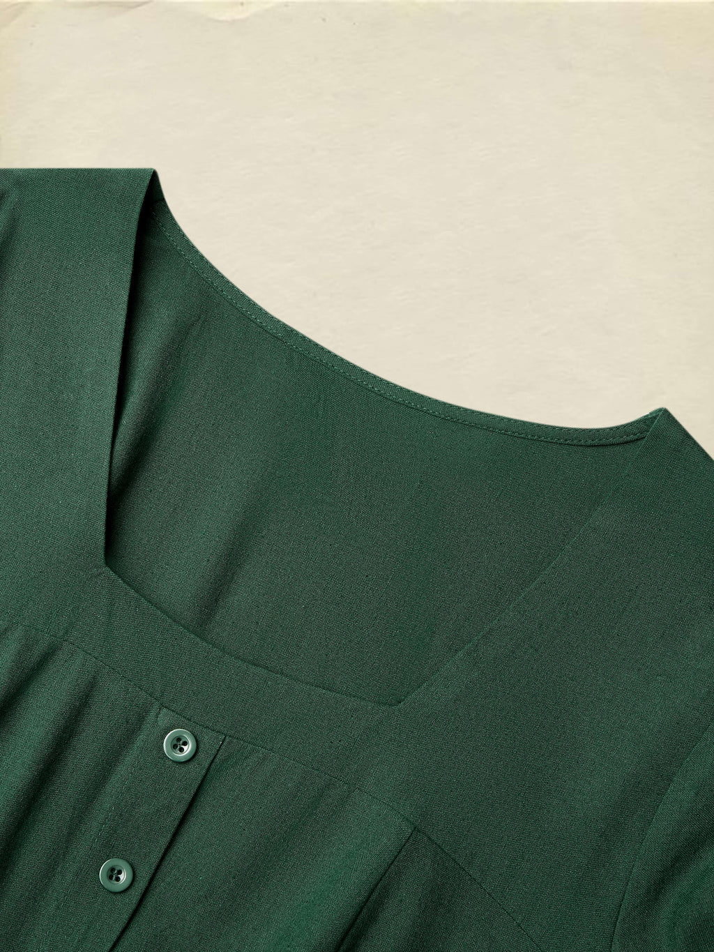 Linen Maxi Dress, Square Neck, Long Sleeves, Victorian Style, Linen Blend, Green