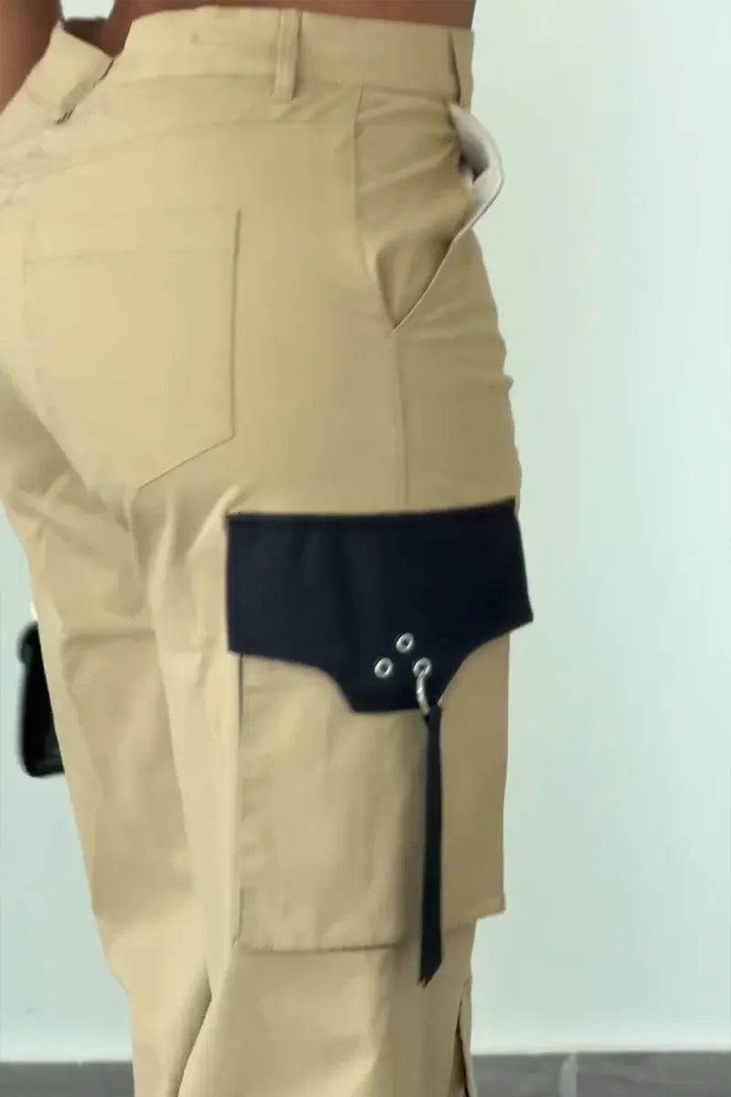 Women's Casual Color Block Pocket Streamer Decoration Pants