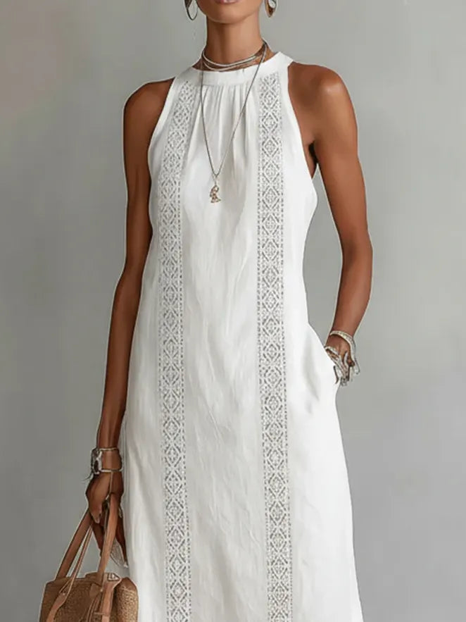 Retro Cozy Lace Minimalist Linen Dress