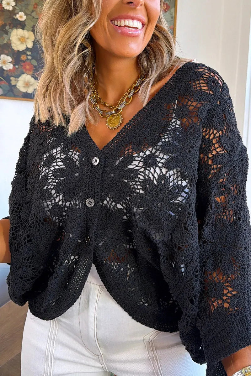 Women's Lightweight Openwork Knit Cardigan with Loose, Oversized Fit