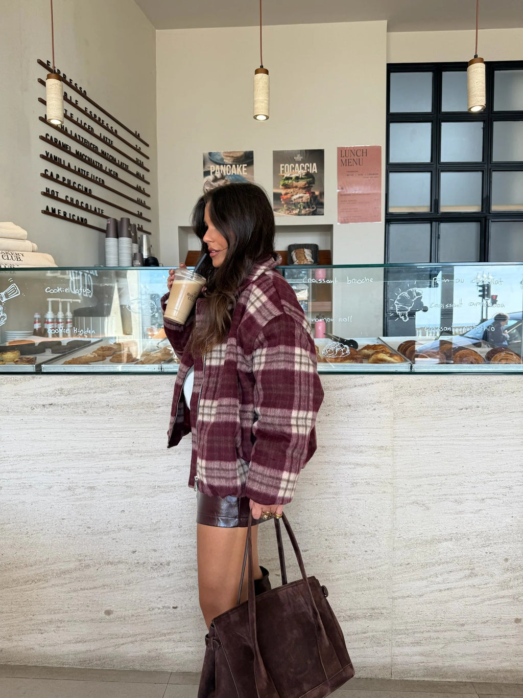 Burgundy Plaid Vintage Zip-Up Coat