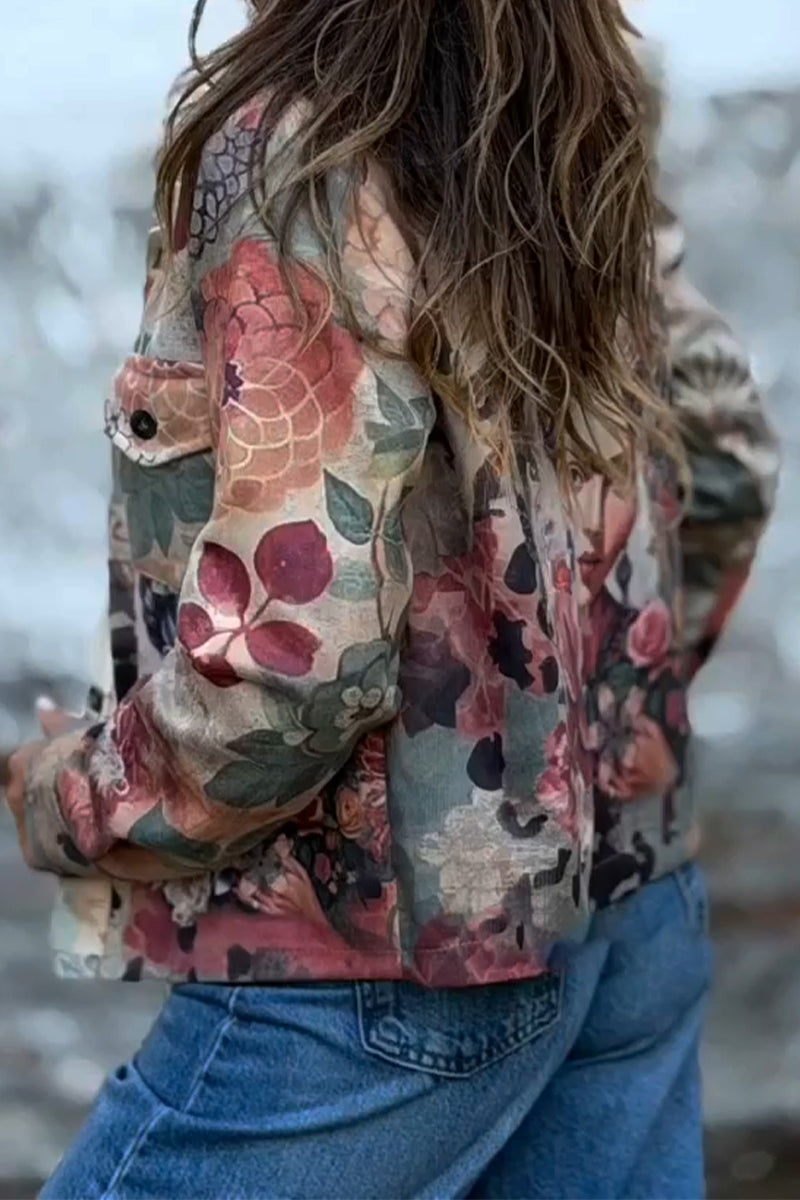 Women's Collar Printed Casual Jacket