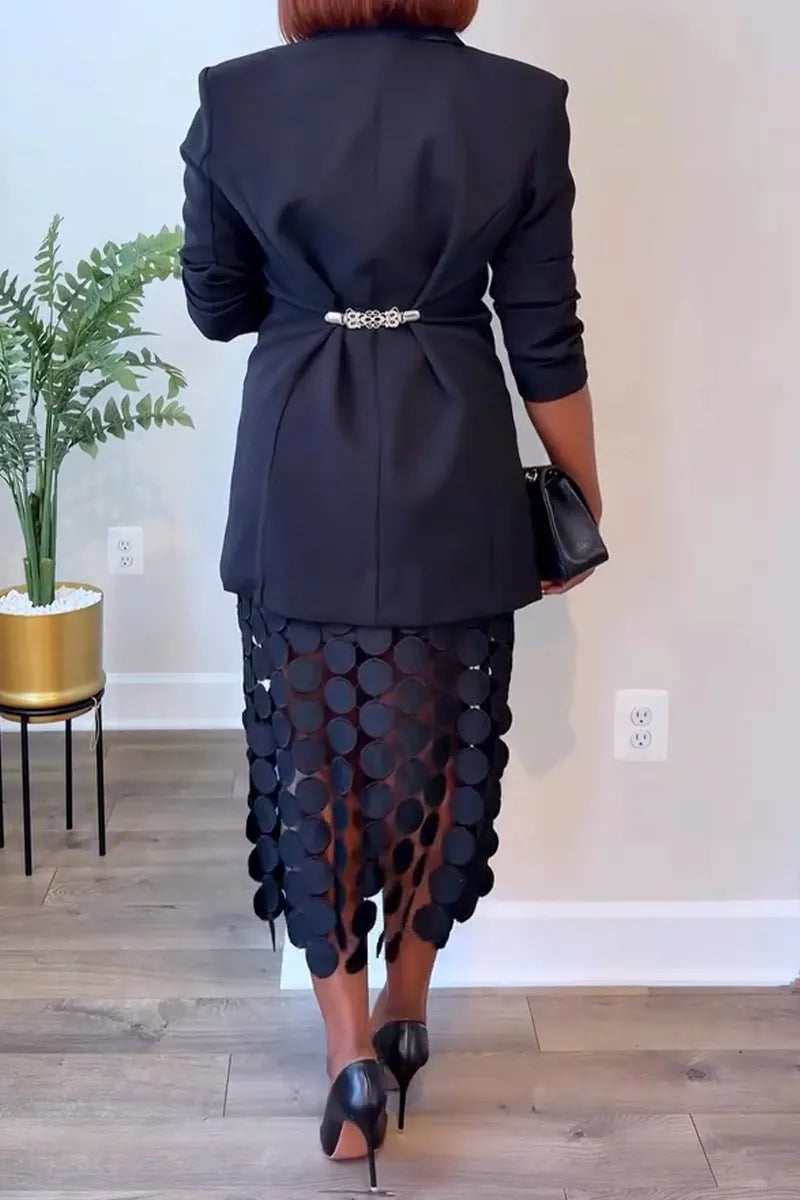 Women Temperament Commuting Collar Jacket or Polka Dot Fringe Skirt