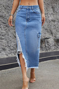 Women's Relaxed Fit Raw Hem Denim Maxi Skirt