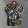Men's Vintage Tiger Art Print Short Sleeve Shirt