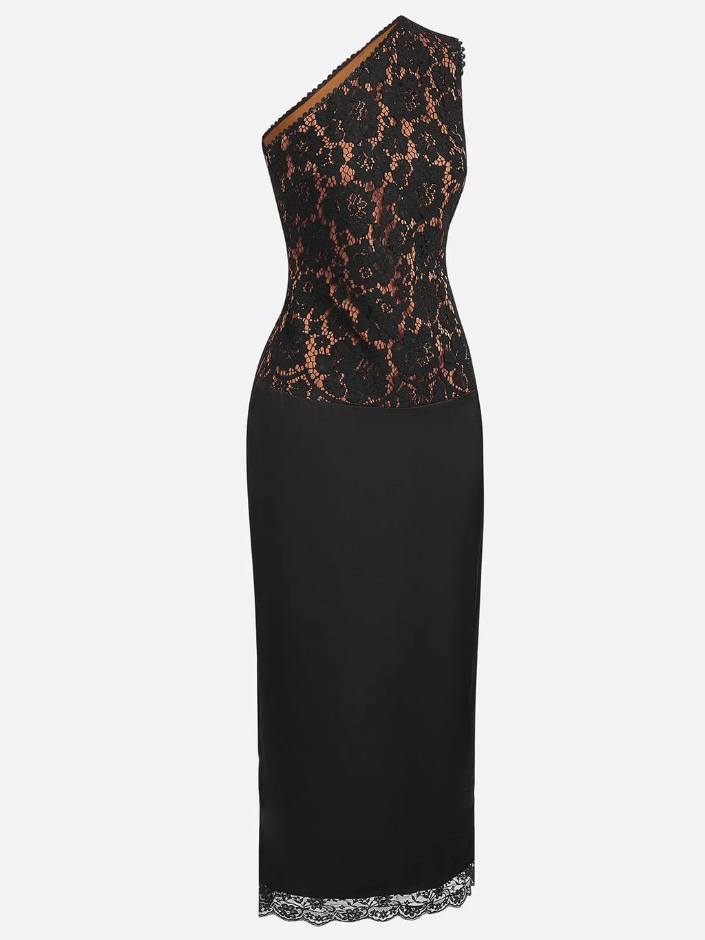 Black Lace One Shoulder Sleeveless Sheath Maxi Dress