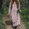 Vintage Wildflowers Floral Art Linen Blend Maxi Dress