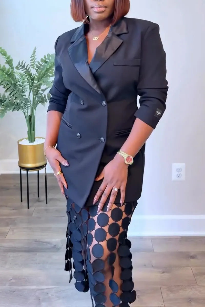 Women Temperament Commuting Collar Jacket or Polka Dot Fringe Skirt