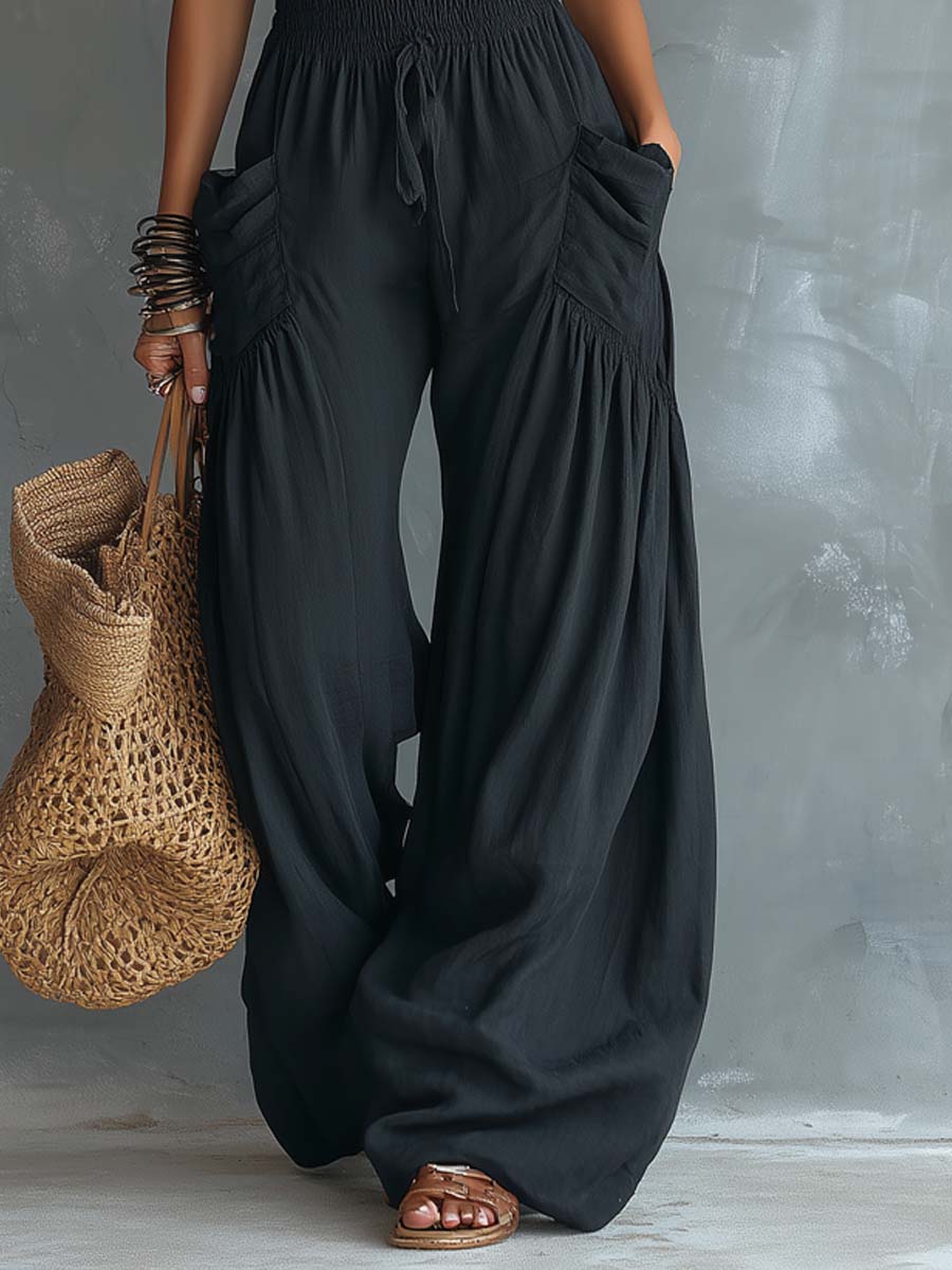 Retro Lace Halter-Neck Jumpsuit With Pockets