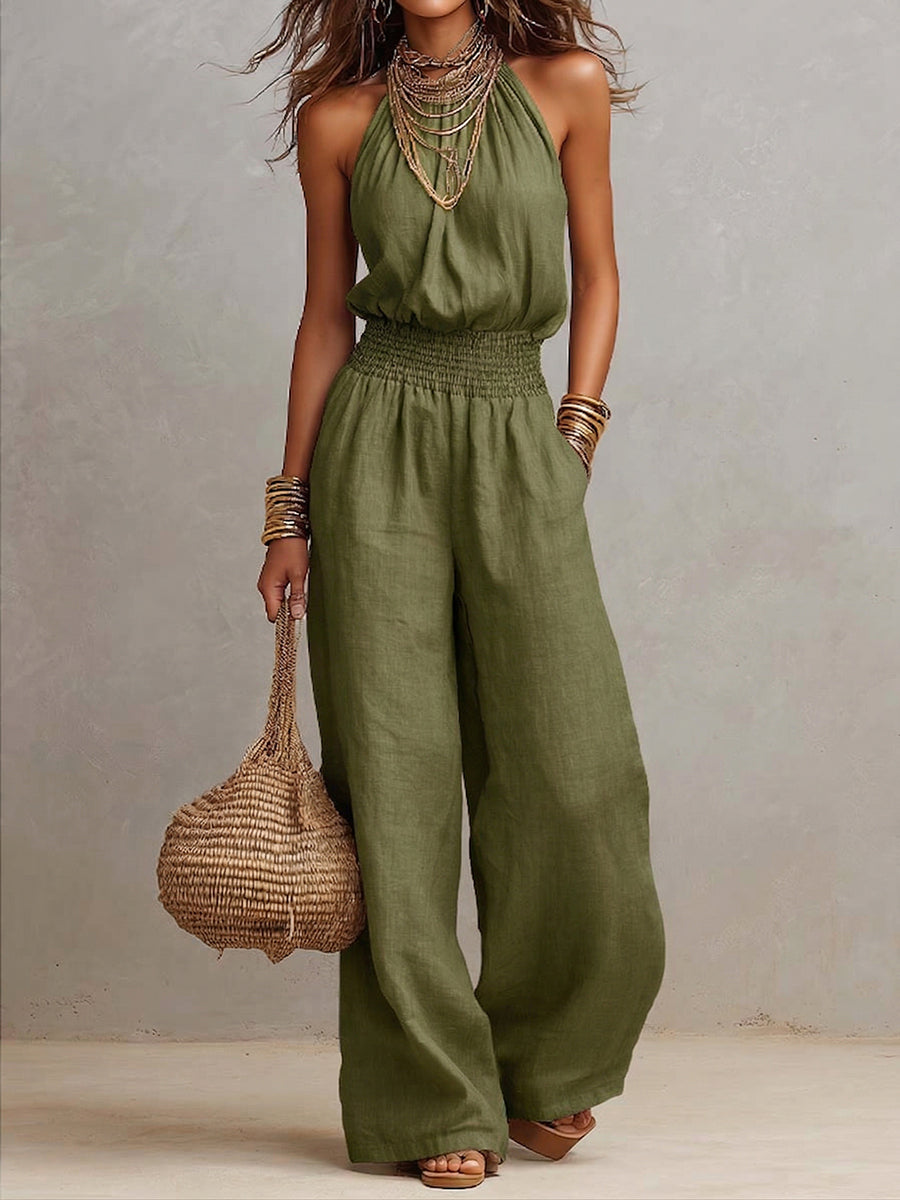Stylish Boho Mock Neck High-waisted Jumpsuit