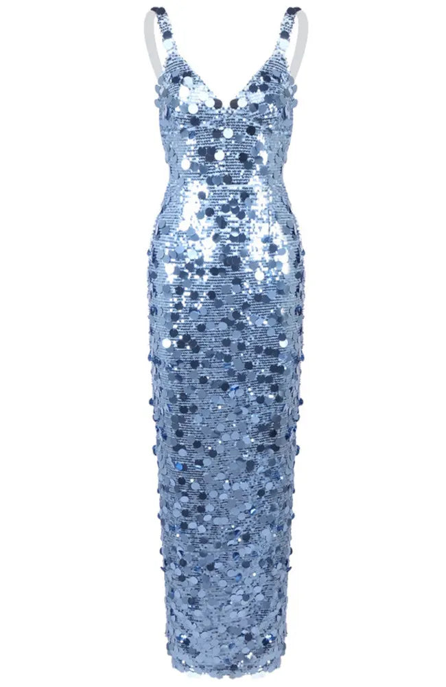 Big Sequin Maxi Dress Blue