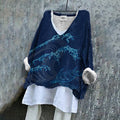 Turtle And Ocean Art Linen V-neck Shirt