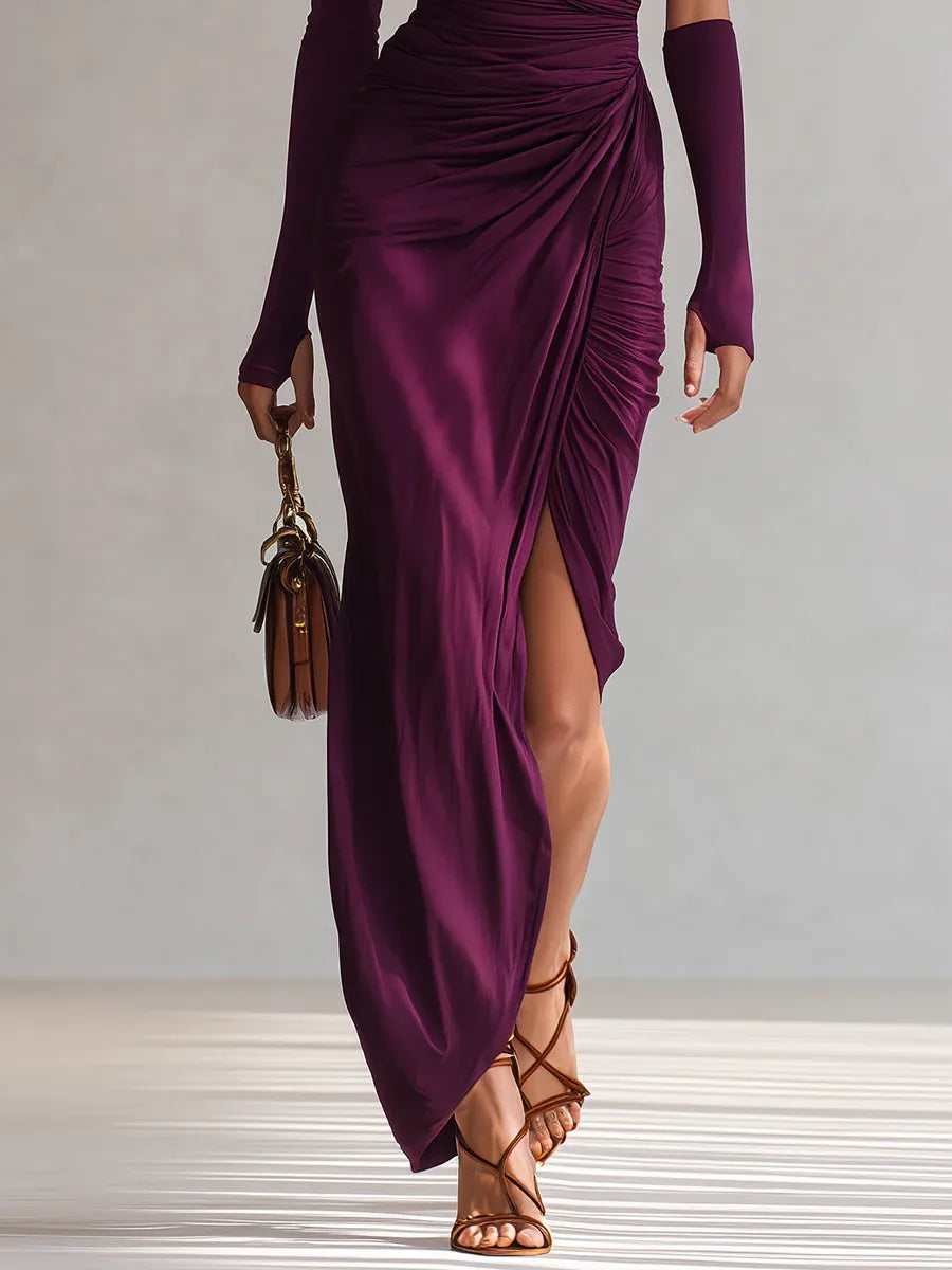 Elegant retro purple sexy one-shoulder maxi dress