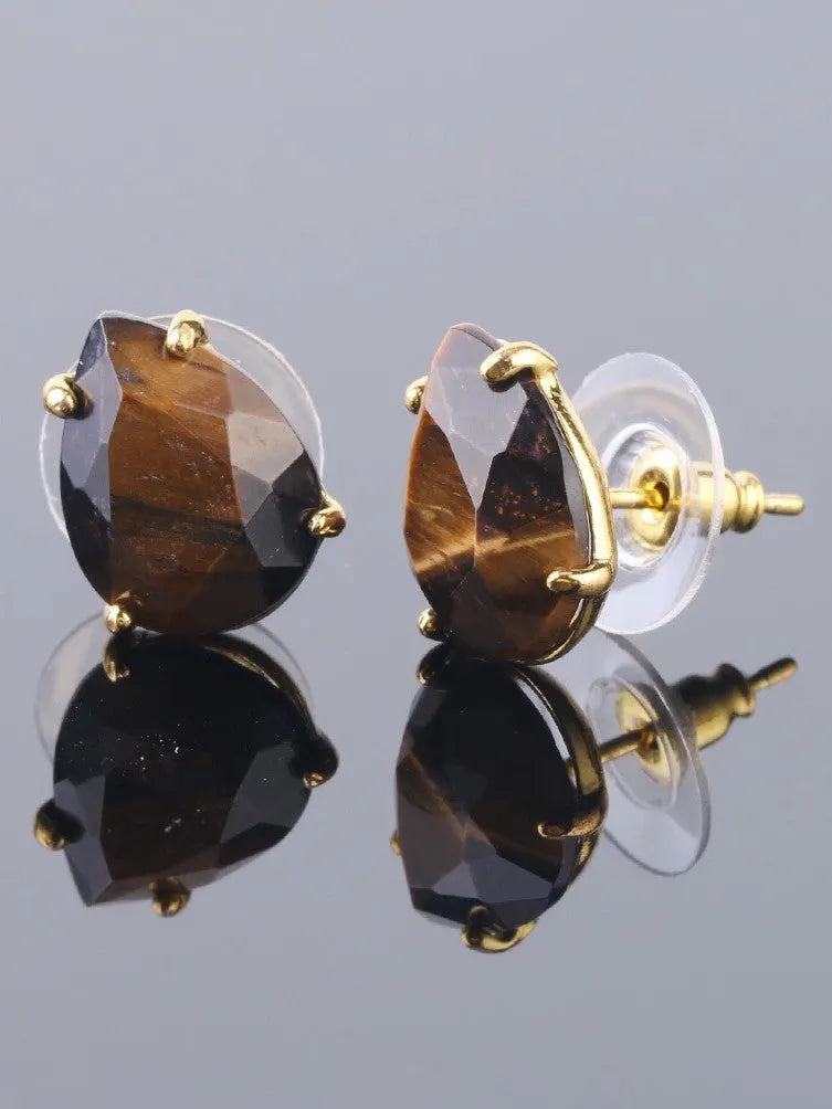 Women's Bohemian Natural Crystal Stone Cut Water Drop Earrings