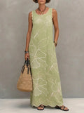 Womenâs Wavy-edge Floral Sleeveless Pocket Maxi Dress