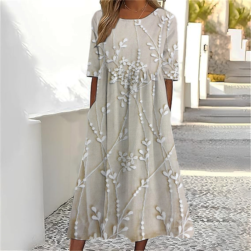 Classy Floral Lace Embroidered Linen Maxi Dress