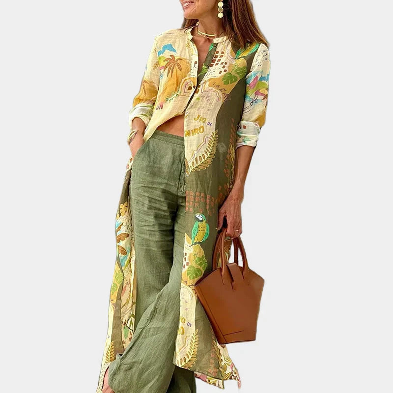 Elegant Coordinated Linen Set with Modern Simplicity and Comfortable Flow