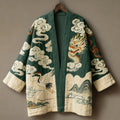 Retro Japanese Dragon With Auspicious Clouds Art Print Cotton And Linen Blend Kimono Cardigan