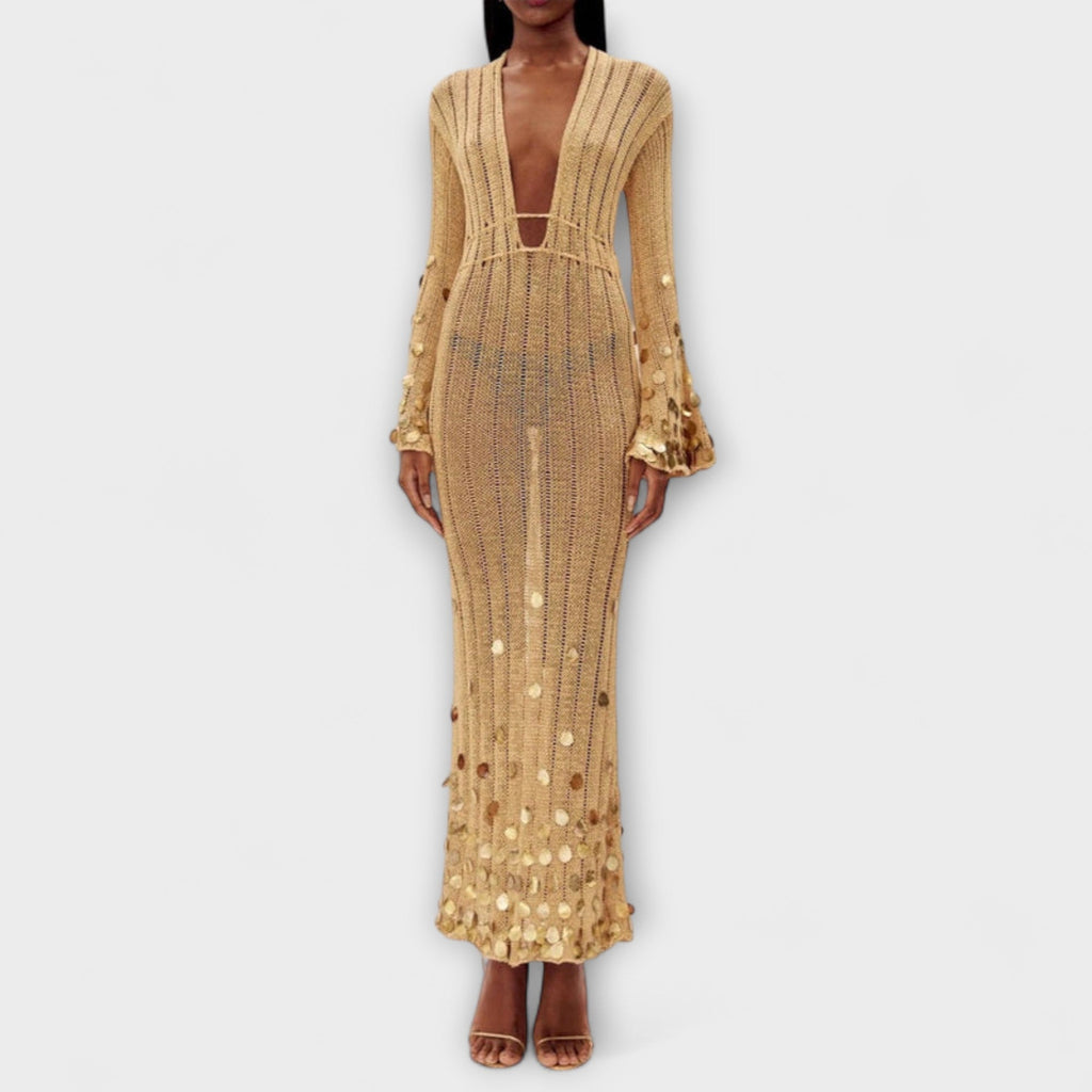 Gold Knitted Maxi Dress by Dolly