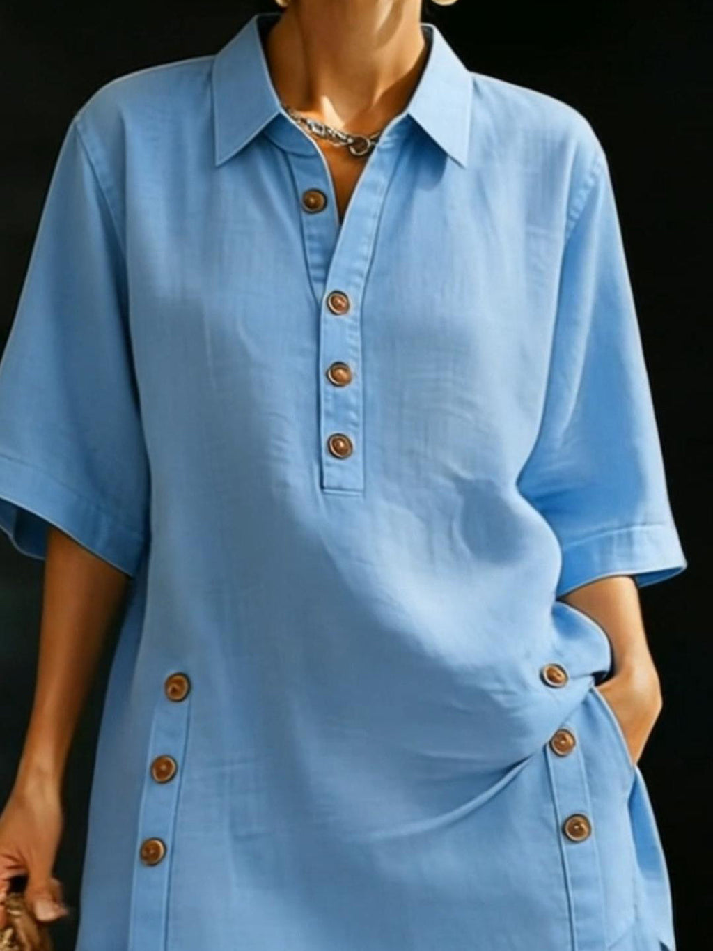 Women’s Linen Shirt & Shorts Two-Piece Set – Casual Cozy Loose-fitting Button-Up Summer Outfit