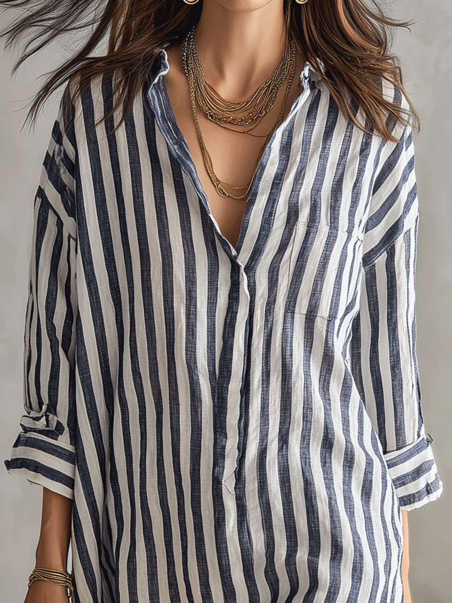 Relaxed Striped Oversized Blue & White Shirt Mini Dress