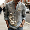 Men's Japanese-style Cherry Blossom Pattern Linen Blend Shirt